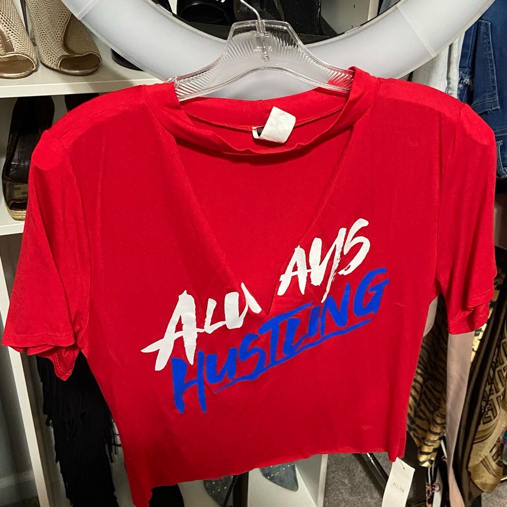 Red cowl neck crop top